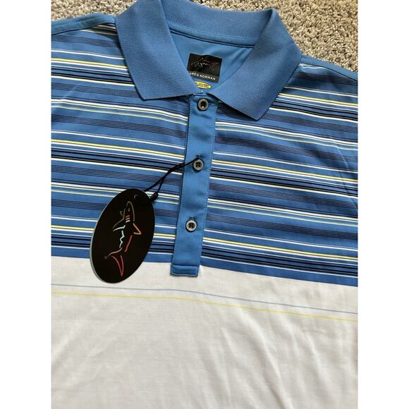 Greg Norman Golf Shirt Play Dry Performance Sz S Blue white Stripes NWT $75 - Picture 11 of 11